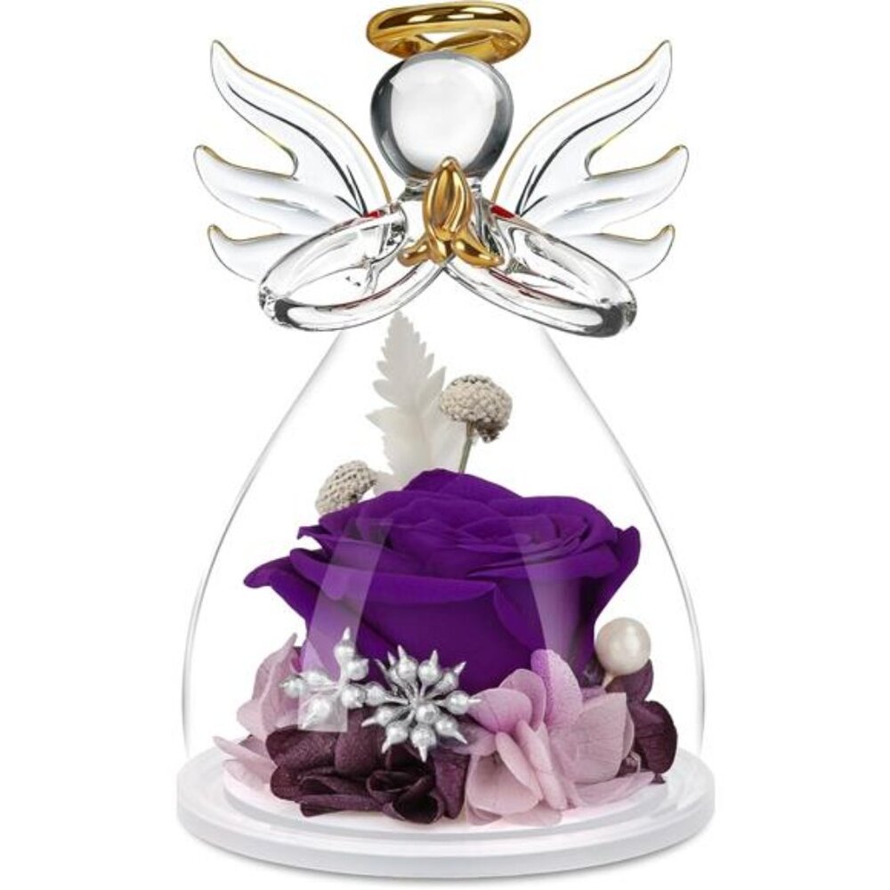 Preserved Flower Rose Gifts in Glass Angel Figurines,Mothers Day Rose Gifts for